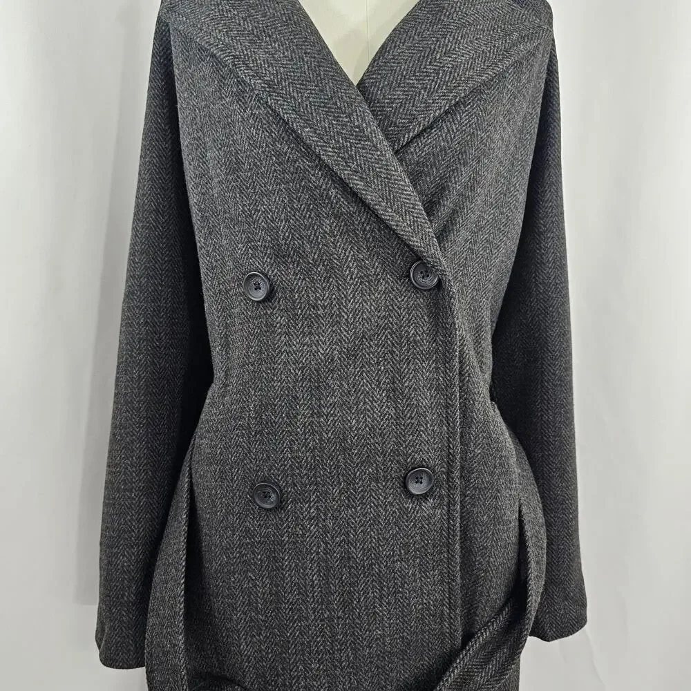 The Drop Jessy Grey Herringbone Double Breasted Long Overcoat Women's Size L NWT - Picture 4 of 16